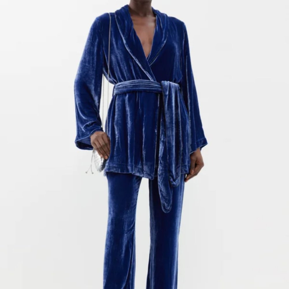 SLEEPING WITH JACQUES The Bon Vivant belted piped velvet robe and pants